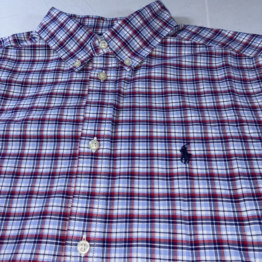 Ralph Lauren Kids XL 18-20 Red White Blue Plaid Long Sleeve Button Down Shirt‎